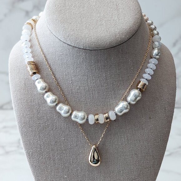Loft Freshwater Pearl Bean Layered Statement Necklace - Picture 6 of 8
